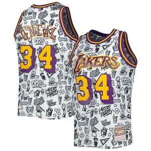 Los Angeles Lakers Shaquille O'Neal Mitchell &Ness 96/97 Doodle Swingman Jersey